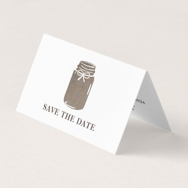 Burlap Mason Jar, Photo Save The Date Card (Front)