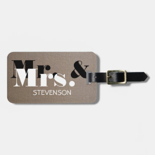 Burlap Mr and Mrs travel luggage tag for newlyweds