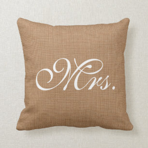 Burlap Mrs. Throw Cushion