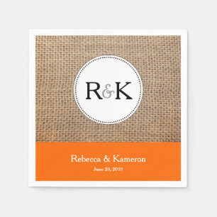 Burlap & Orange Monogrammed Wedding Napkin