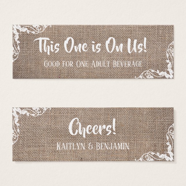 Burlap & Ornate Corners w/ Script, Drink Tickets (Front & Back)