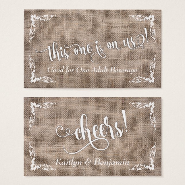 Burlap & Ornate Corners w/ Script, Drink Tickets (Front & Back)