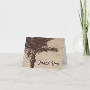 Burlap Palm Tree Brown Thank You Card