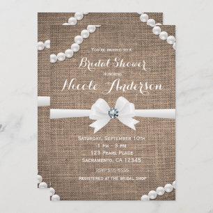 Burlap & Pearls Rustic Glamour Bridal Shower Invitation