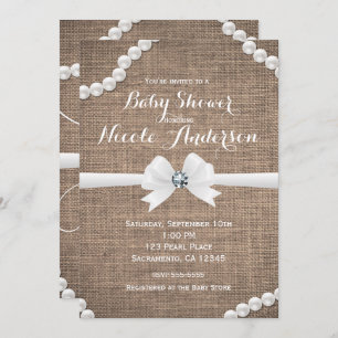 Burlap & Pearls Rustic Glamour Oh Baby Shower Invitation