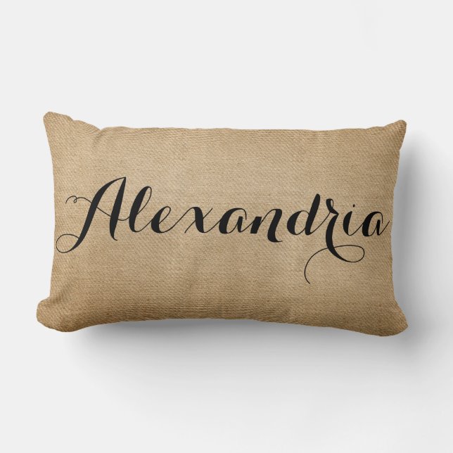 Burlap Personalised Name Lumbar Cushion (Front)