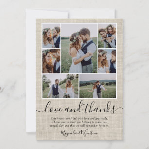 Burlap Photo Collage Wedding Thank You Card