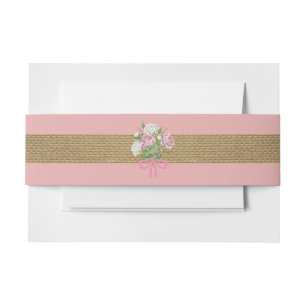 Burlap Pink Floral Belly Band for Invitation Set Invitation Belly Band