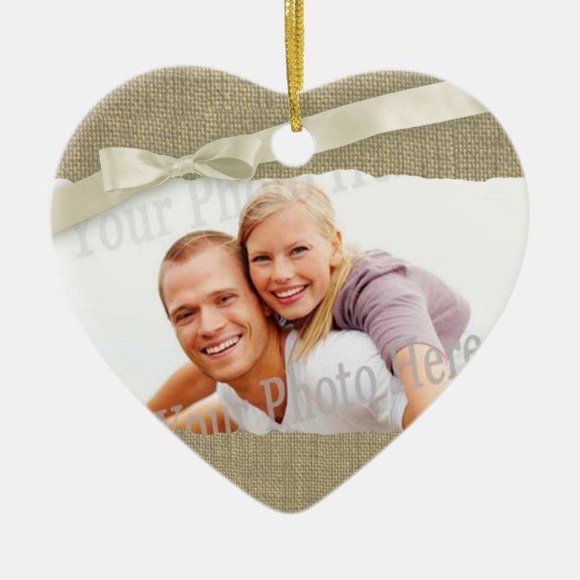 Burlap Print Photo frame with Bow Ceramic Tree Decoration (Front)