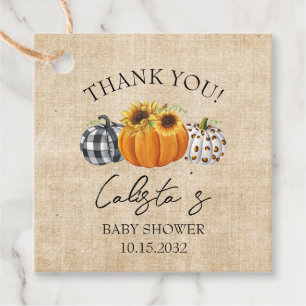 Burlap Pumpkin & Sunflower Baby Shower Thank You Favour Tags