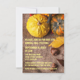 Burlap & Pumpkins - 3x5 Fall Party Invitation