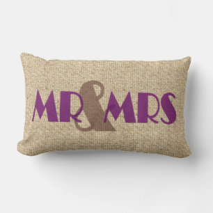 Burlap purple mr mrs wedding decorative pillow