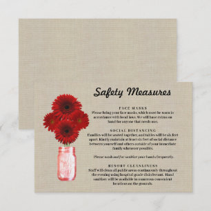 Burlap Red Floral Mason Jar Safety Measures Enclosure Card