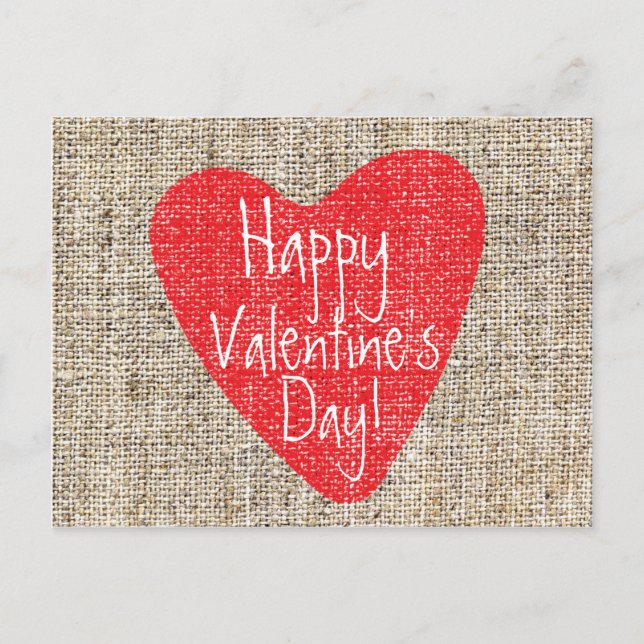 Burlap Red Heart Valentine's Day Mailer Postcard (Front)