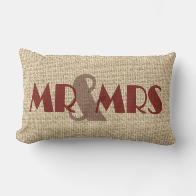 Burlap red mr mrs wedding decorative pillow (Front)