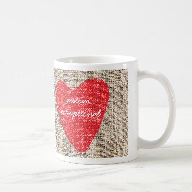 Burlap Red Stamp Heart Valentine Coffee Mug Cup (Right)