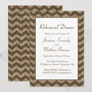 Burlap Rehearsal Dinner Brown Chevron Rustic Invitation
