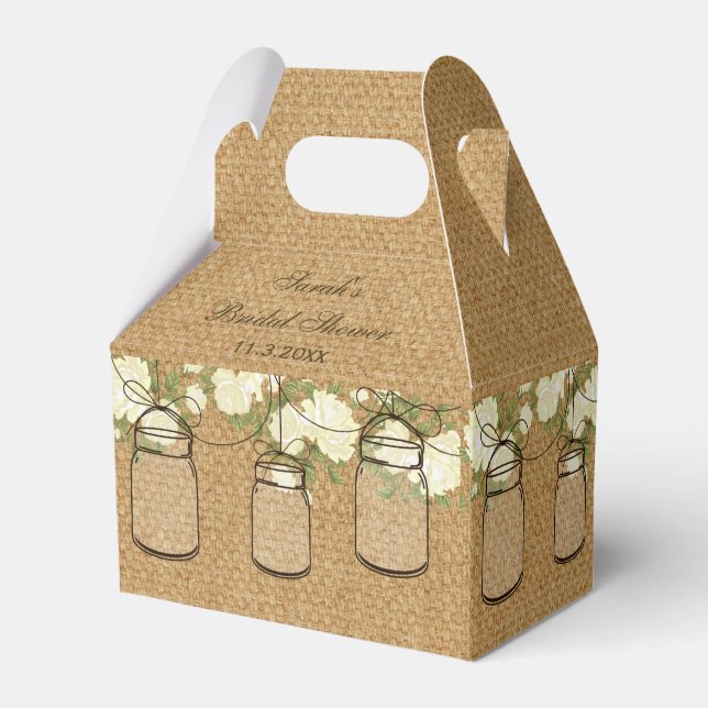 burlap roses mason jar bridal shower favour box (Back Side)
