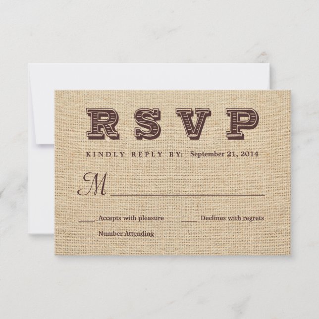 Burlap RSVP Rustic Wedding Reply Card (Front)