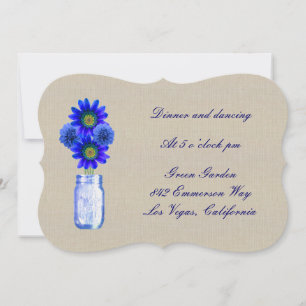 Burlap Rustic Blue Mason Jar Reception Card