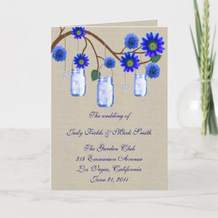 Burlap Rustic Blue Mason Jars Program Card
