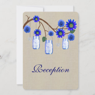 Burlap Rustic Blue Mason Jars Reception Card