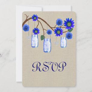 Burlap Rustic Blue Mason Jars Response Card