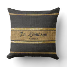  Burlap Rustic Brown Black Gold Custom Family Name