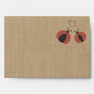 Burlap rustic ladybugs in love wedding envelope