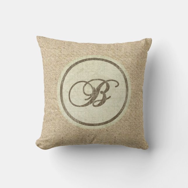 Burlap rustic letter B decorative pillow (Front)
