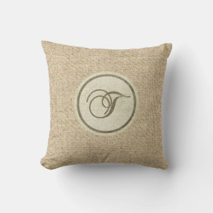 Burlap rustic letter T decorative pillow