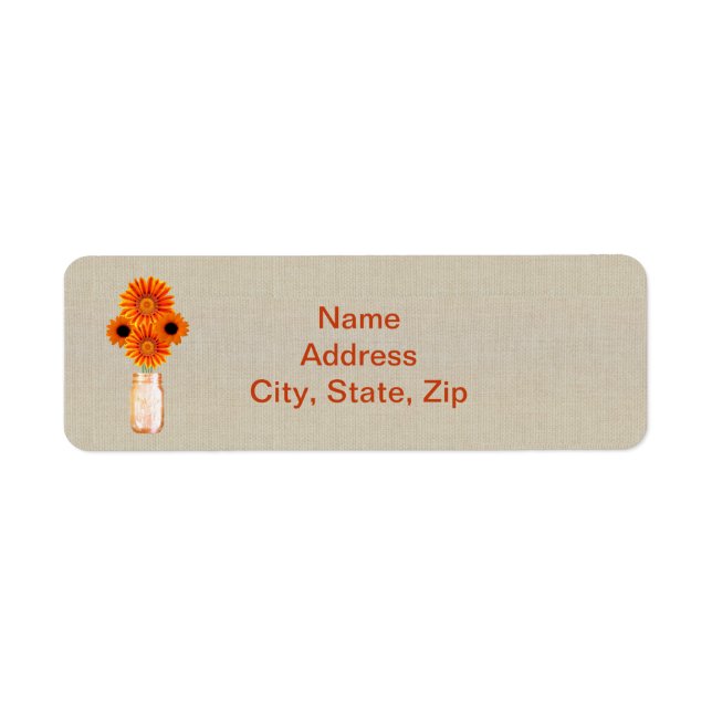 Burlap Rustic Orange Mason Jar Address Labels (Front)