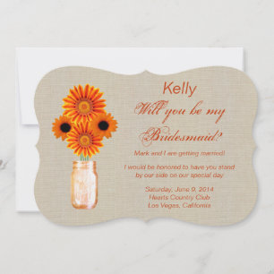 Burlap Rustic Orange Mason Jar Bridesmaid Card