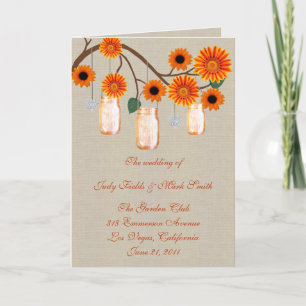 Burlap Rustic Orange Mason Jars Program Card