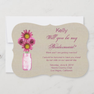 Burlap Rustic Pink Mason Jar Bridesmaid Card