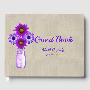 Burlap Rustic Purple Floral Mason Jar Wedding Guest Book