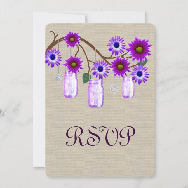 Burlap Rustic Purple Mason Jars Response Card (Front)