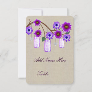 Burlap Rustic Purple Mason Jars Table Place Card