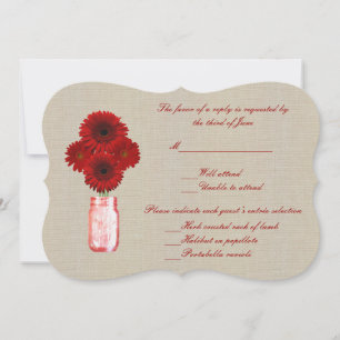 Burlap Rustic Red Mason Jar Response Card