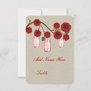 Burlap Rustic Red Mason Jars Table Place Card