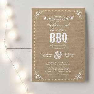 Burlap Rustic Rehearsal Dinner BBQ Invitation