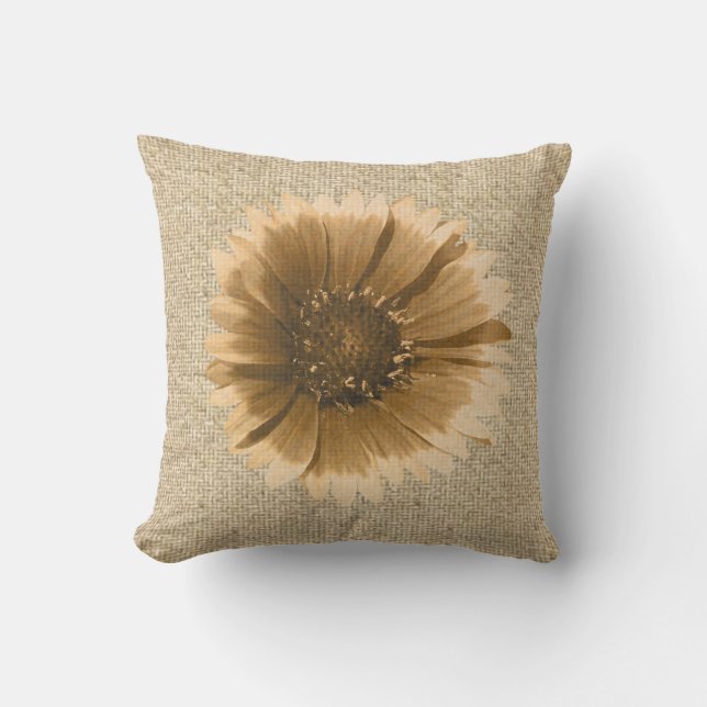 Burlap rustic sunflower decorative pillow (Front)