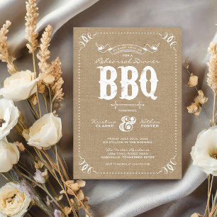 Burlap Rustic Vintage Chic Rehearsal Dinner BBQ Invitation
