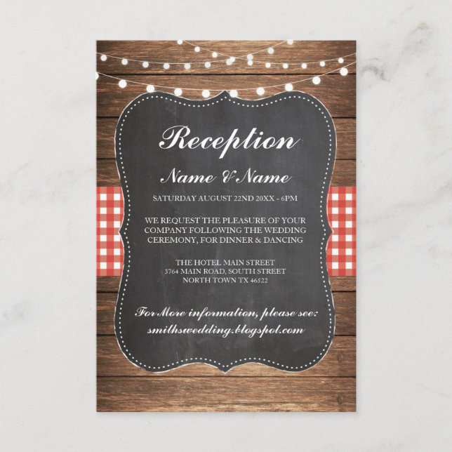 Burlap Rustic Wedding Reception Cards Wood Red (Front)