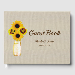 Burlap Rustic Yellow Floral Mason Jar Wedding Guest Book
