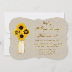 Burlap Rustic Yellow Mason Jar Bridesmaid Card