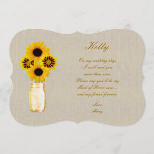 Burlap Rustic Yellow Mason Jar Maid Of Honour Card