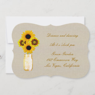 Burlap Rustic Yellow Mason Jar Reception Card