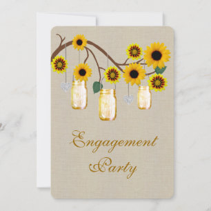 Burlap Rustic Yellow Mason Jars Engagement Party Invitation