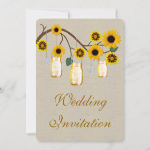 Burlap Rustic Yellow Mason Jars Wedding Invitation